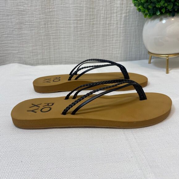 Roxy Flip Flop Sandals Women's Size 8 Black Strappy Beach Travel Vacation - Picture 2 of 7